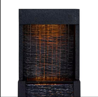 Lighteme Solar-Powered Waterfall Fountain with LED Lights, 38'' Tall Outdoor Gray Slate