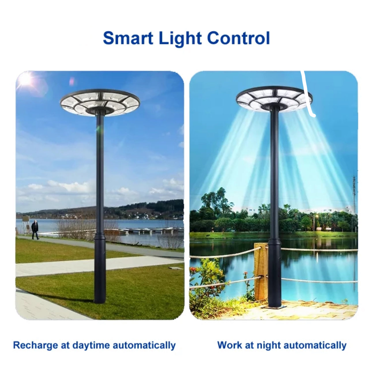 Lighteme 2500W Solar-Außenleuchte UFO Gartenmast und Wandstraßenlaternen für Haus, Hof, Bauernhäuser mit Fernbedienung