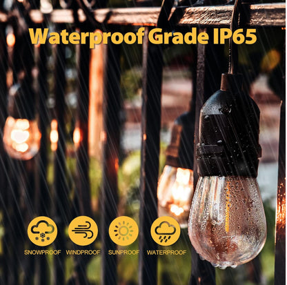 Lighteme 48 Fuß lange, steckbare LED-Lichterkette für den Außenbereich, wasserdicht, zum Aufhängen, dimmbare 2-W-Vintage-Edison-Glühbirnen 