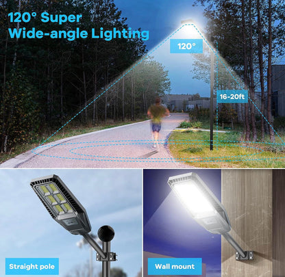 Lighteme 300 W Solar-Straßenleuchte, 30000 lm, LED, für den Außenbereich, wasserdicht, von der Dämmerung bis zum Morgengrauen, für Hofbeleuchtung, IP66, 6000 K, mit Halterung und Fernbedienung 