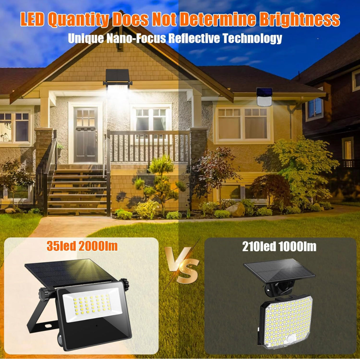 Lighteme 2er-Pack Solar-Außenleuchten, Metall-Solar-Sicherheits-/Flutlichter, 2000 lm, Bewegungssensor