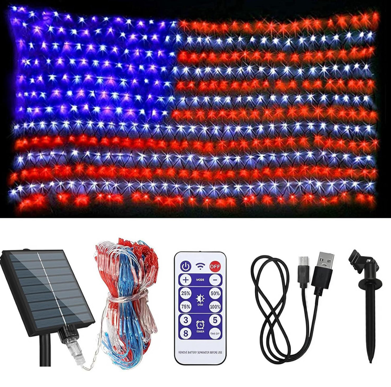 Lampe solaire 2 en 1 Lighteme avec drapeau américain, 420 LED ultra-lumineuses, alimentée par l'énergie solaire et branchée