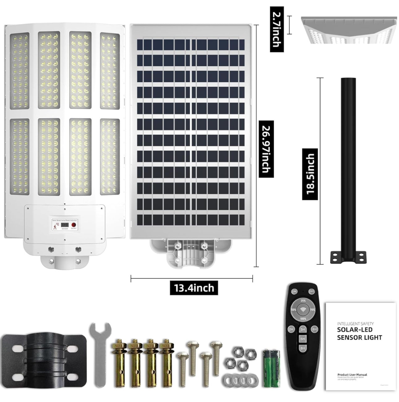 Lighteme 1500 W Solar-Straßenlaterne für den Außenbereich, wasserdicht, 6500 K Bewegungsmelder, Dämmerung bis Morgengrauen, 200.000 lm Wandleuchte mit Fernbedienung 