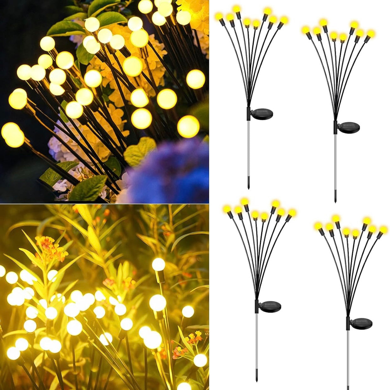 Lot de 4 lampes solaires Lighteme FireFly améliorées à 8 LED - Blanc chaud 