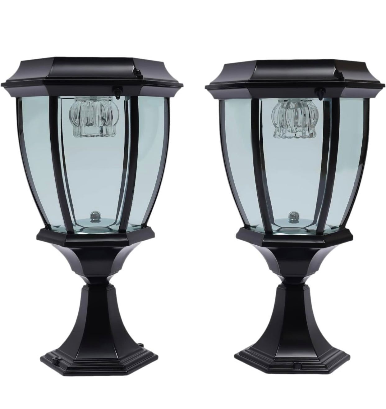Lighteme 63" Solar-Laternenpfostenleuchten, Aluminium-Stehlampe für den Außenbereich, wasserdichte solarbetriebene Straßenlaternen für Garten, Gehweg, Auffahrt, Vorder-/Hintertür, warmweiße Solar-Pfostenleuchte, austauschbare Glühbirne (2er-Pack)