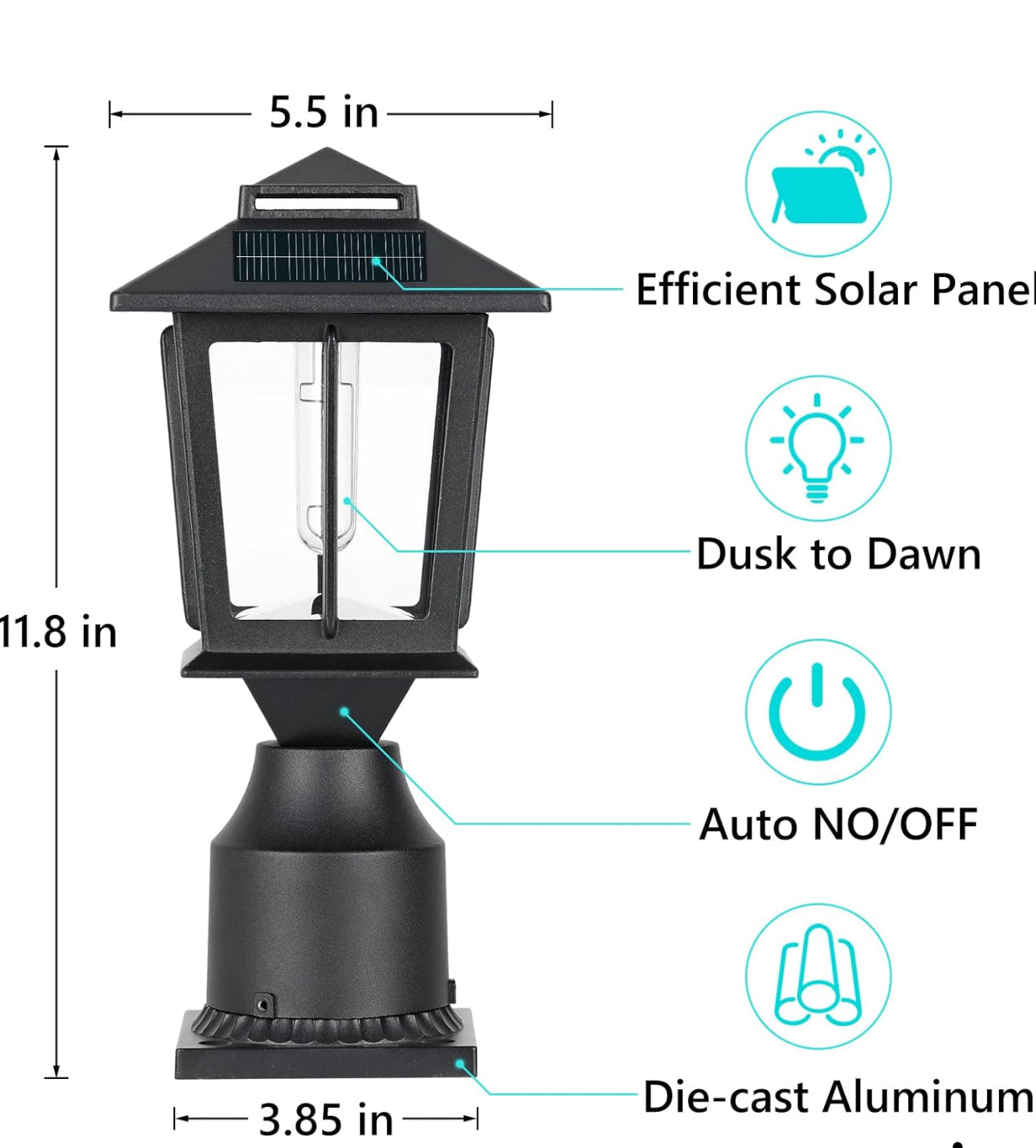 Lighteme 2er-Pack Solar-Pfosten-/Zaunleuchten aus Aluminium für den Außenbereich, Solar-Pfostenkappenleuchten aus Holz, 4 x 4 Zoll 