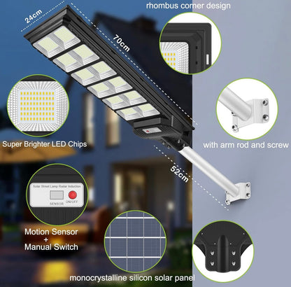 Lighteme 1000W Solar-Straßenlaterne mit Bewegungsmelder, 80000LM IP65 wasserdicht mit Fernbedienung