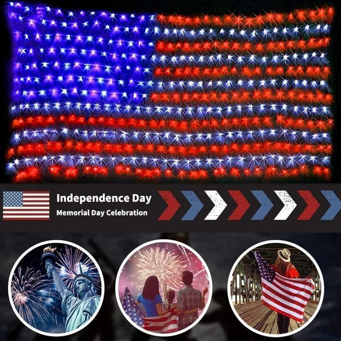 Lampe solaire 2 en 1 Lighteme avec drapeau américain, 420 LED ultra-lumineuses, alimentée par l'énergie solaire et branchée