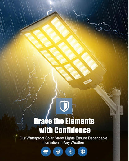 Lighteme 9000 W Solar-Straßenlaterne – dreifarbig, 3000 K/4000 K/6500 K, dimmbar, Solar-Bewegungsmelder, für den Außenbereich, IP66, wasserdicht, Solar-Dämmerungs- bis Morgengrauen-Lichter