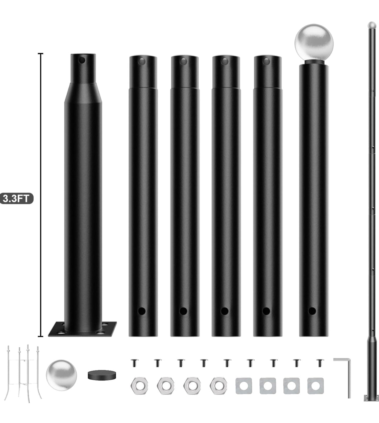 Lampadaire Lighteme de 6 m (20 pi) de qualité commerciale pour rue, stationnement et drapeau, aluminium + cage, paquet de 1