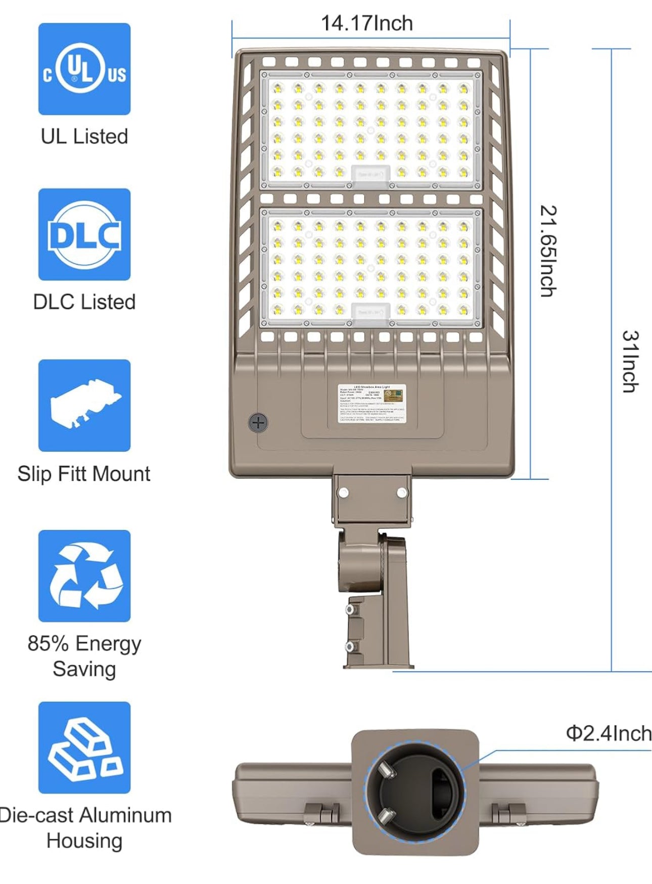 Éclairage de stationnement LED Lighteme 320 W, câblé, 48 000 lm, fil chaud, homologué UL, éclairage de poteau de stationnement LED de qualité industrielle, 5 000 K, étanche IP65 