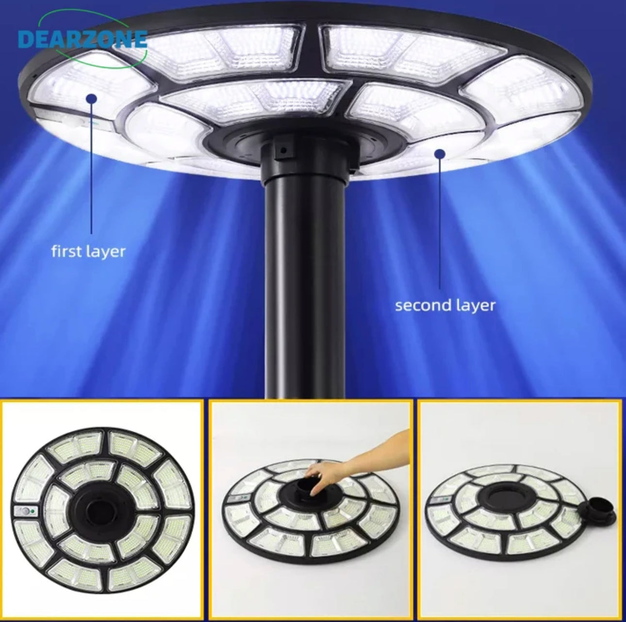 Lighteme 2500W Solar-Außenleuchte UFO Gartenmast und Wandstraßenlaternen für Haus, Hof, Bauernhäuser mit Fernbedienung