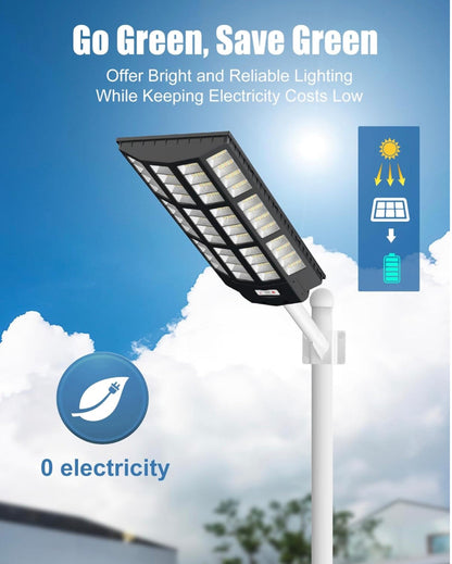 Lighteme 9000 W Solar-Straßenlaterne – dreifarbig, 3000 K/4000 K/6500 K, dimmbar, Solar-Bewegungsmelder, für den Außenbereich, IP66, wasserdicht, Solar-Dämmerungs- bis Morgengrauen-Lichter