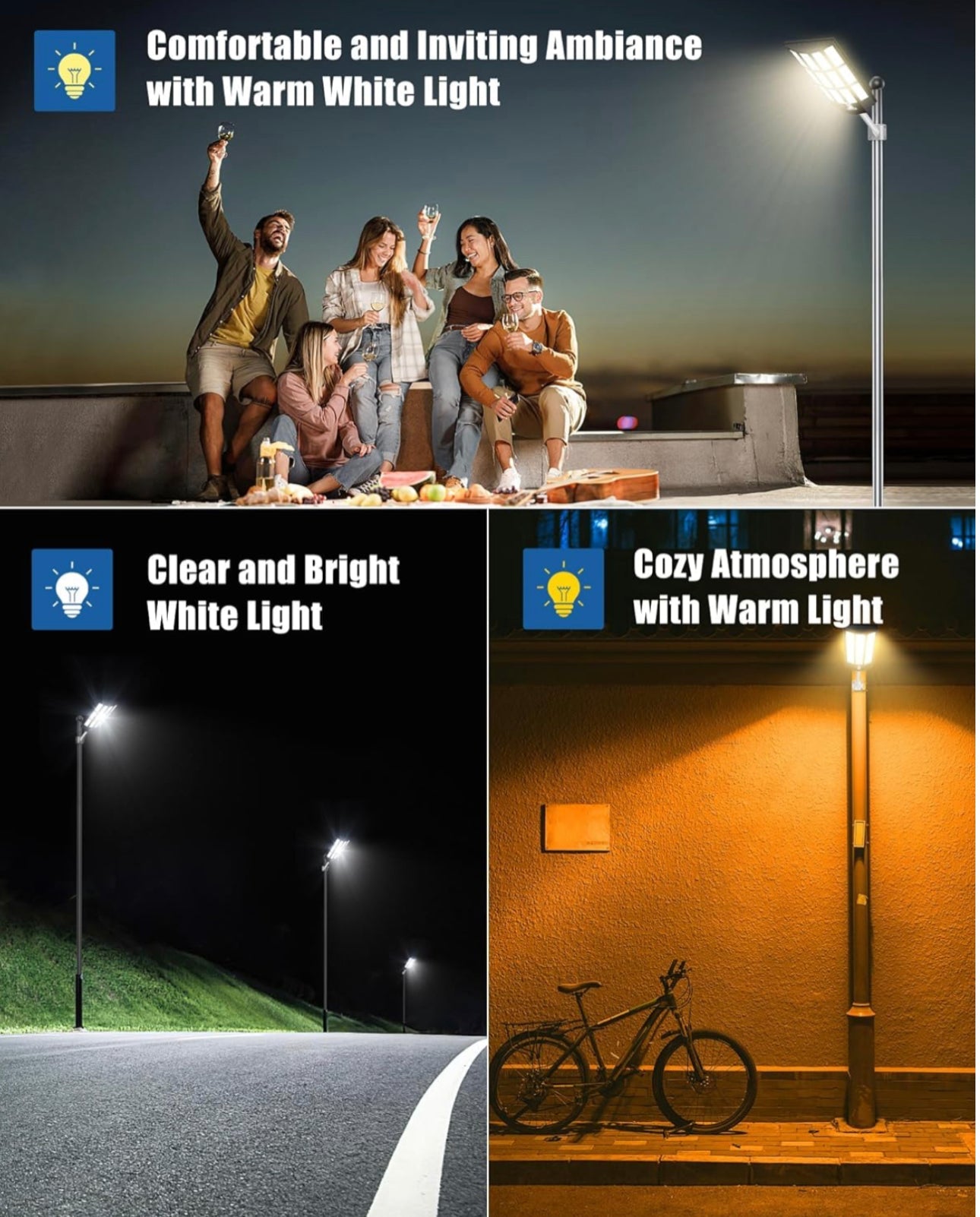 Lighteme 9000 W Solar-Straßenlaterne – dreifarbig, 3000 K/4000 K/6500 K, dimmbar, Solar-Bewegungsmelder, für den Außenbereich, IP66, wasserdicht, Solar-Dämmerungs- bis Morgengrauen-Lichter