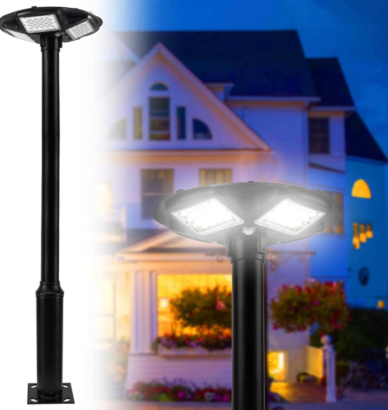 Lampadaire solaire d'extérieur Lighteme 1 500 W avec mât de 248 cm, étanche IP67, avec télécommande