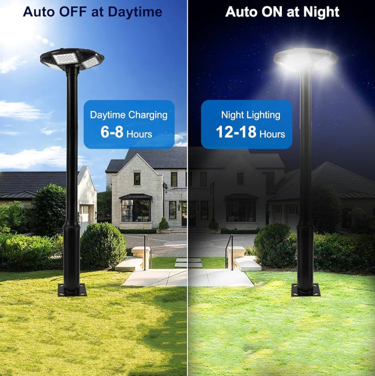 Lampadaire solaire d'extérieur Lighteme 1 500 W avec mât de 248 cm, étanche IP67, avec télécommande