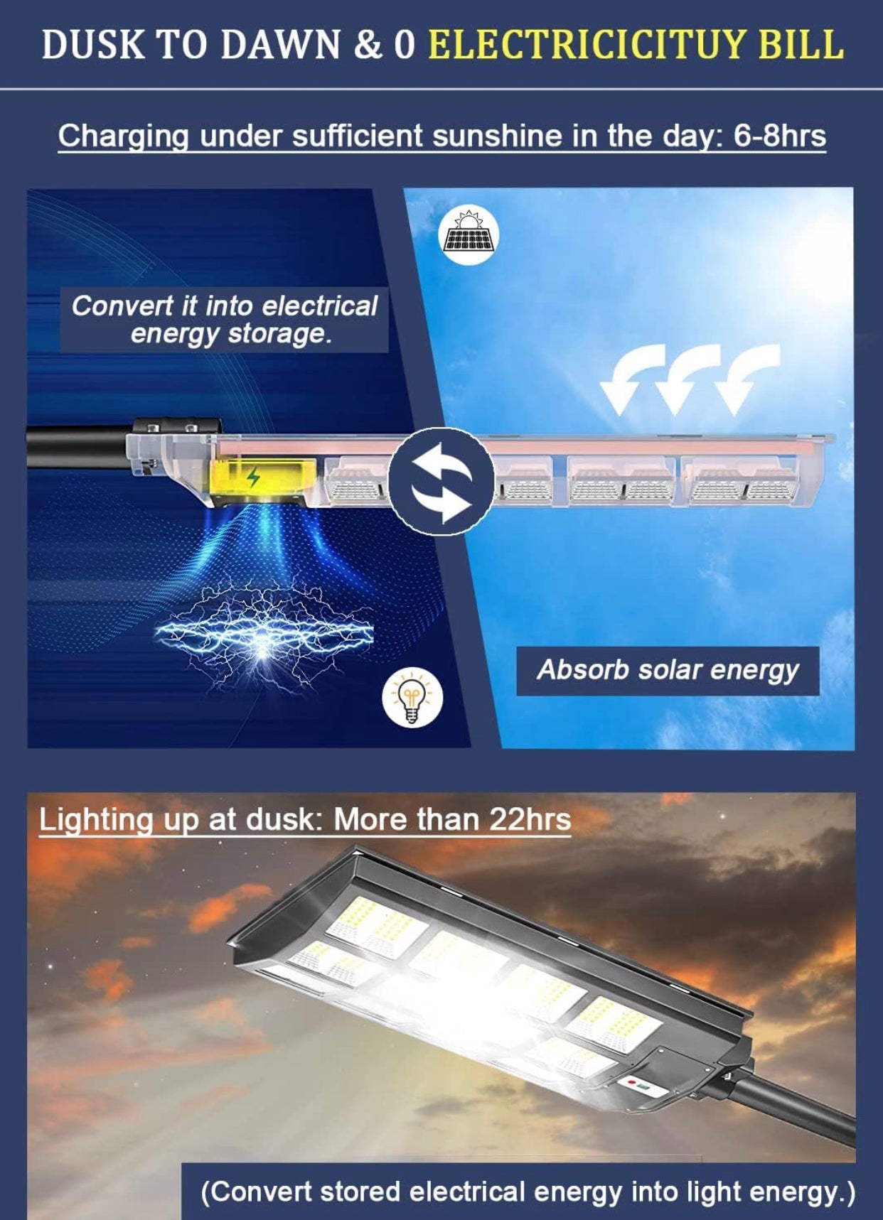 Lighteme 2000 W Solar-Straßenlaterne für den Außenbereich, 250.000 lm, 6500 K, mit mobiler App-Fernbedienung, Dämmerungs- bis Morgengrauen-LED-Bewegungssensor