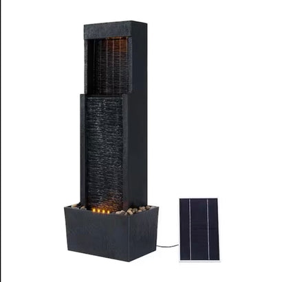 Lighteme Solar-Powered Waterfall Fountain with LED Lights, 38'' Tall Outdoor Gray Slate