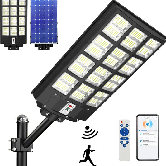 Lighteme 2000 W Solar-Straßenlaterne für den Außenbereich, 250.000 lm, 6500 K, mit mobiler App-Fernbedienung, Dämmerungs- bis Morgengrauen-LED-Bewegungssensor