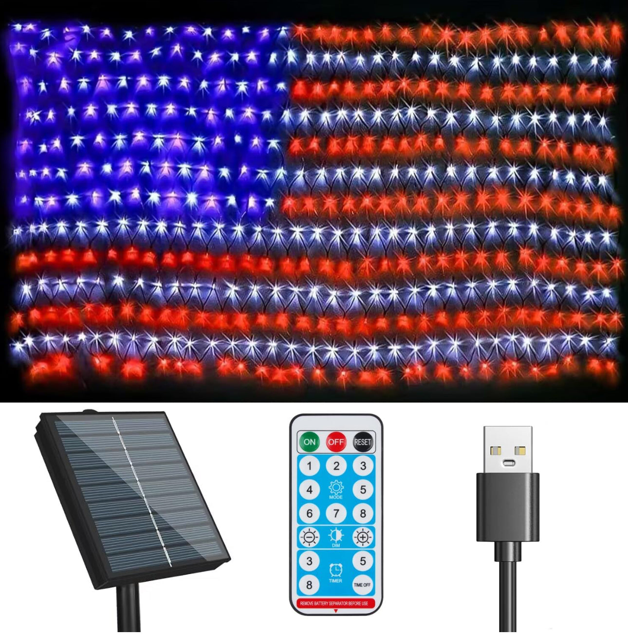 Lampe solaire 2 en 1 Lighteme avec drapeau américain, 420 LED ultra-lumineuses, alimentée par l'énergie solaire et branchée