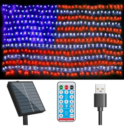 Lampe solaire 2 en 1 Lighteme avec drapeau américain, 420 LED ultra-lumineuses, alimentée par l'énergie solaire et branchée