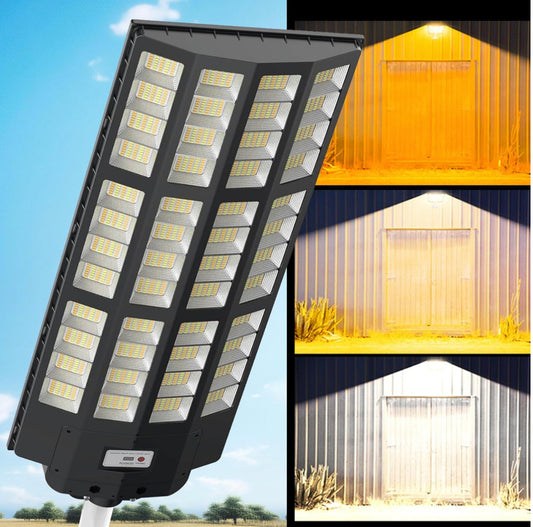 Lighteme 9000W Solar Street Light - Tri-Color 3000K/4000K/6500K Dimmable Solar Motion Sensor Light Outdoor, IP66 Waterproof Solar Dusk to Dawn Lights