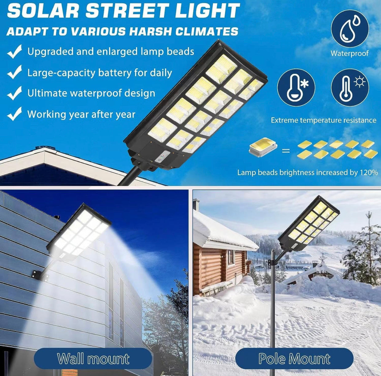 Lighteme 1800 W LED-Straßenlaterne für den Außenbereich – [Warmweiß] 3000 K Solar-Straßenlaternen, Dämmerung bis Morgengrauen, Bewegungssensor mit Fernbedienung 