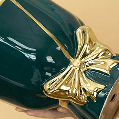 Lighteme Keramikvase mit Goldrand und Schleife