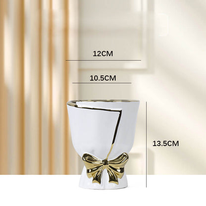 Lighteme Keramikvase mit Goldrand und Schleife