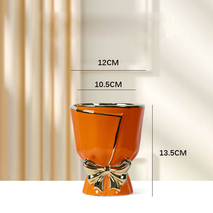 Lighteme Keramikvase mit Goldrand und Schleife