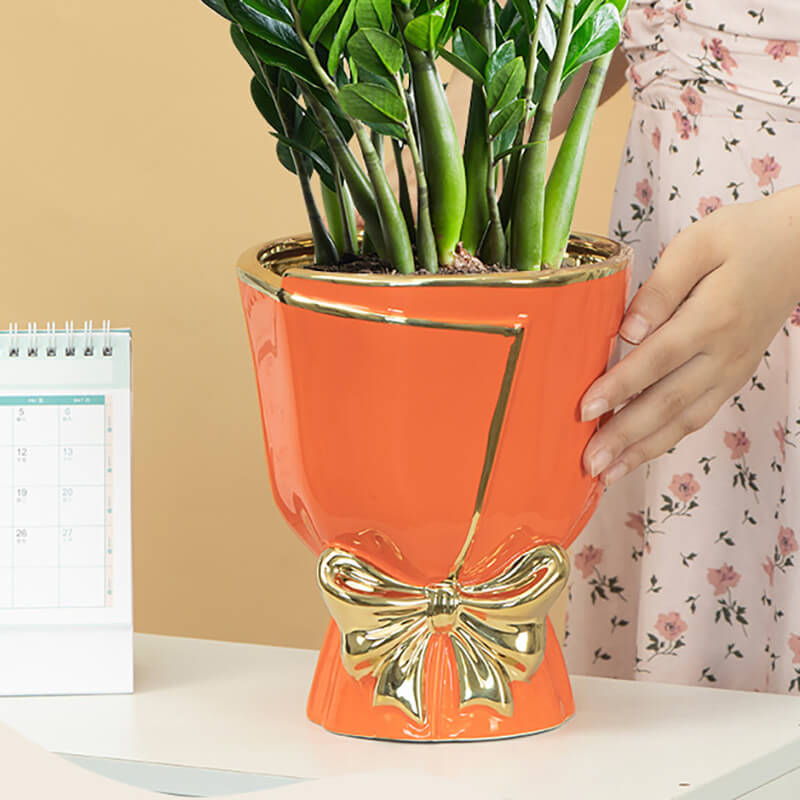 Lighteme Keramikvase mit Goldrand und Schleife