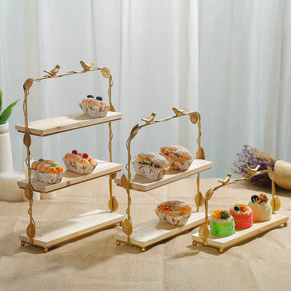 Lighteme Dessertständer mit goldenem Vogel und Blatt