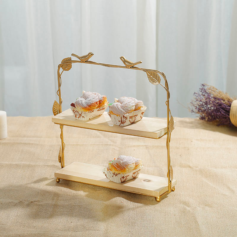 Lighteme Dessertständer mit goldenem Vogel und Blatt