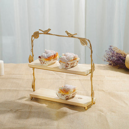 Lighteme Dessertständer mit goldenem Vogel und Blatt