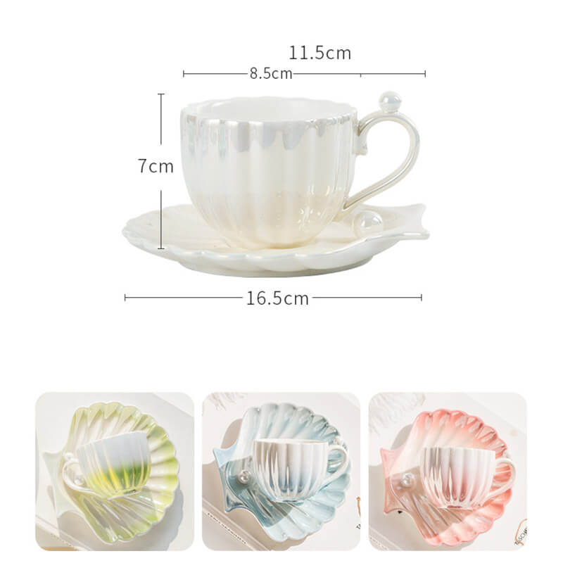 Lighteme Tasse und Untertasse mit Perlen-Muschelmuster und Farbverlauf
