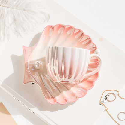 Lighteme Tasse und Untertasse mit Perlen-Muschelmuster und Farbverlauf