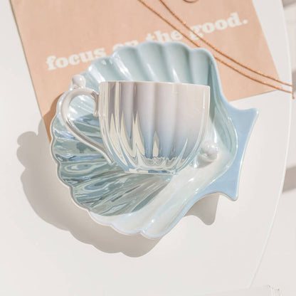 Lighteme Tasse und Untertasse mit Perlen-Muschelmuster und Farbverlauf
