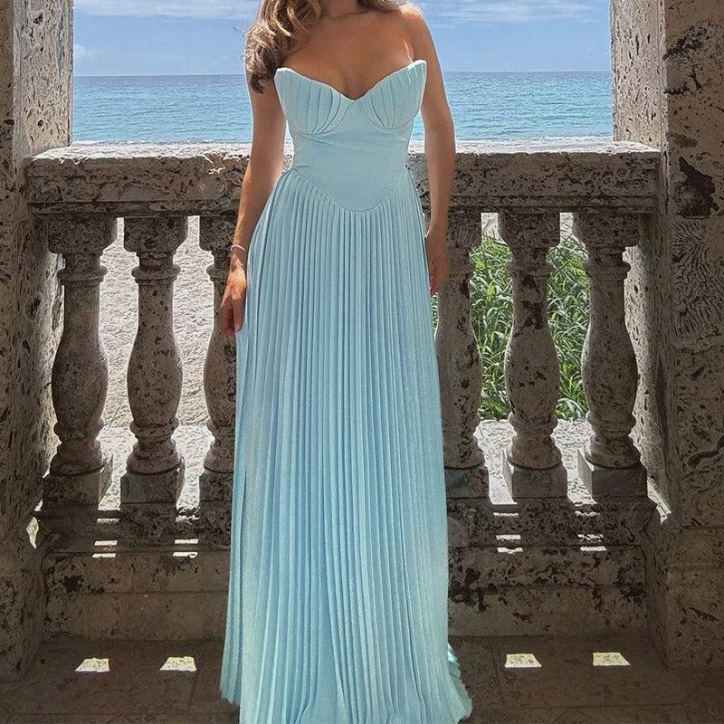 Lighteme – Luxuriöses, schulterfreies Maxikleid mit Korsett in Blau