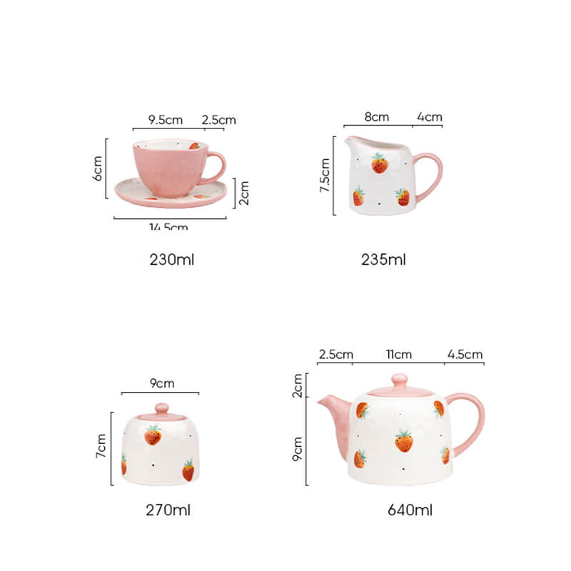 Lighteme Teekannen-Set aus Keramik, handbemalt, Erdbeere