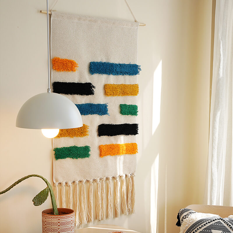 Lighteme Hand Woven Geometric Pattern Tassel Wall Hanging