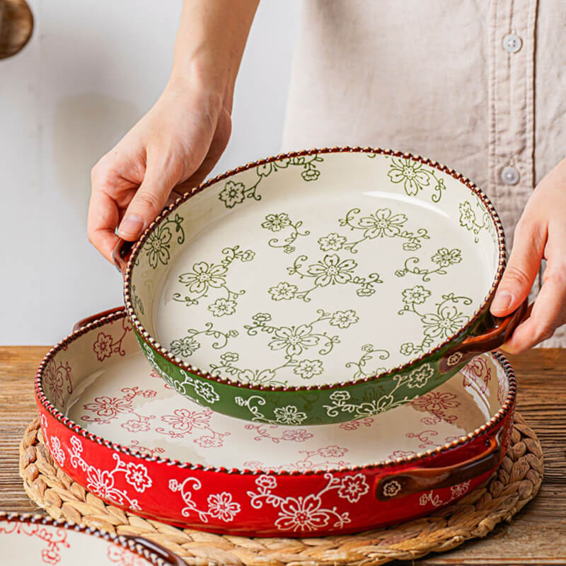 Lighteme Handpainted Cherry Blossom Ceramic Baking Pan
