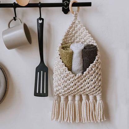 Sac de rangement mural tissé à la main avec pompons Lighteme