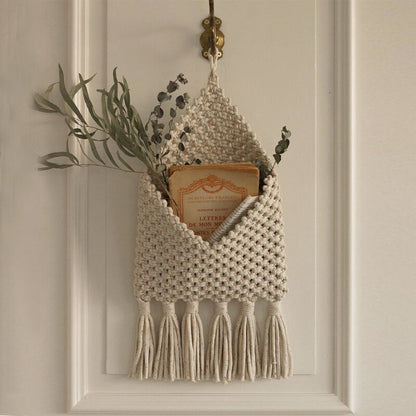 Sac de rangement mural tissé à la main avec pompons Lighteme
