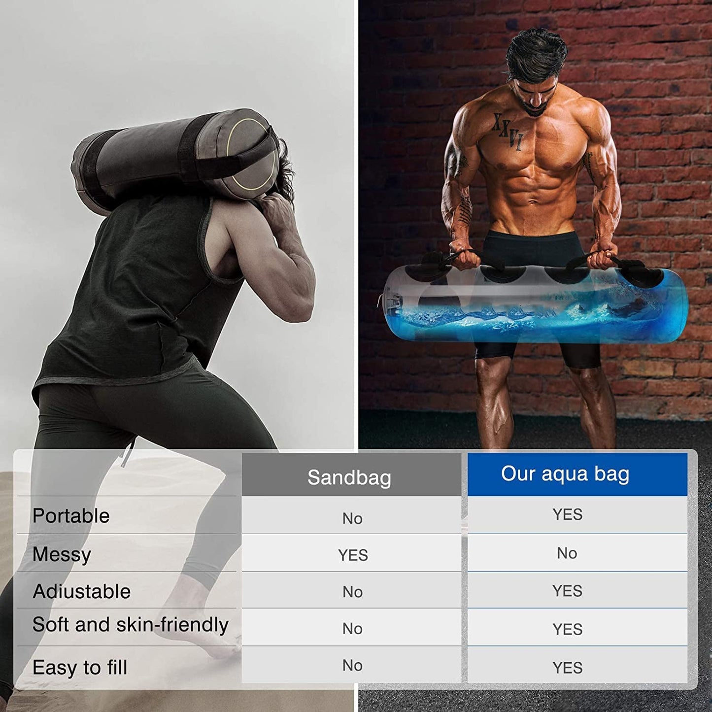 Sac d'entraînement portable Lighteme rempli d'eau pour la musculation et la stabilité