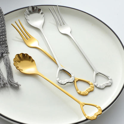 Lighteme Hollow Heart Shaped Dessert Spoon & Fork