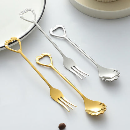 Lighteme Hollow Heart Shaped Dessert Spoon & Fork