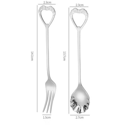 Lighteme Hollow Heart Shaped Dessert Spoon & Fork