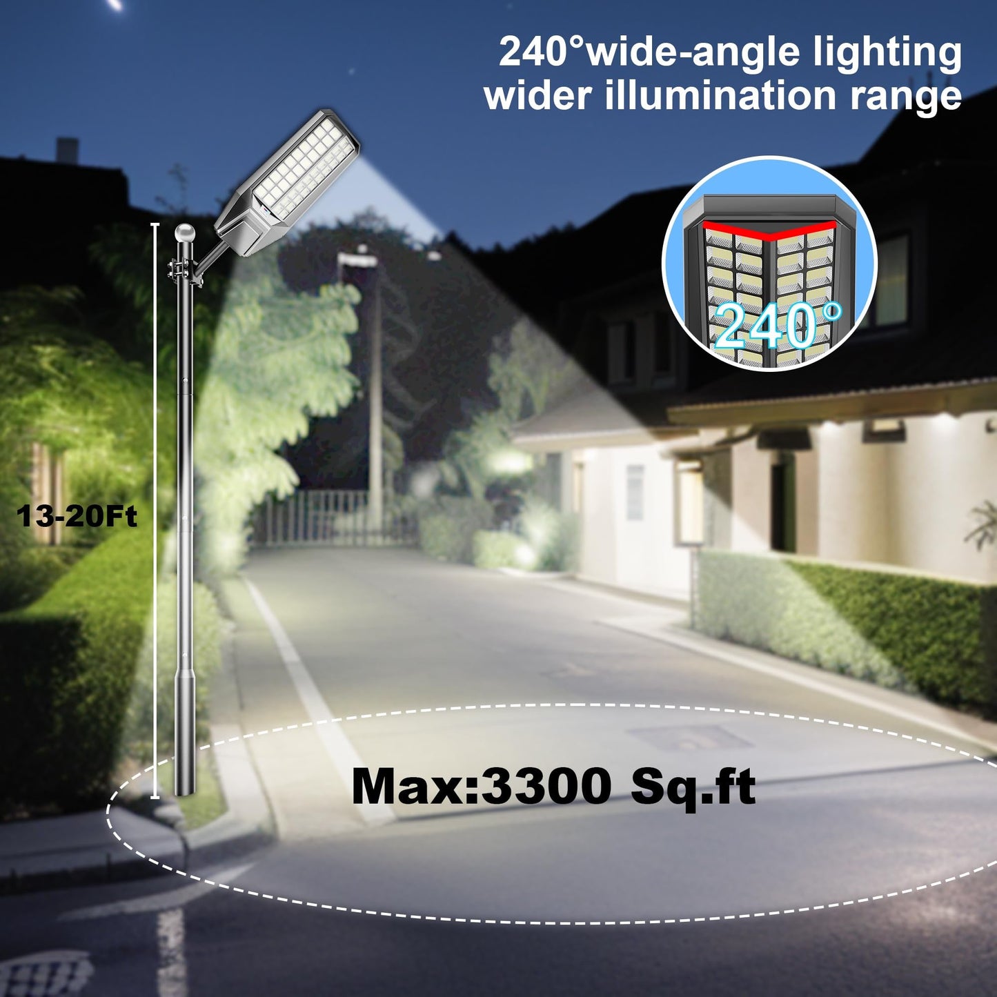 Lighteme 4000 W Solar-Straßenlaterne, 7000 K, 800000 lm, automatisches Ein-/Ausschalten, Dämmerung bis Morgengrauen, IP67, wasserdicht, Bewegungssensor 