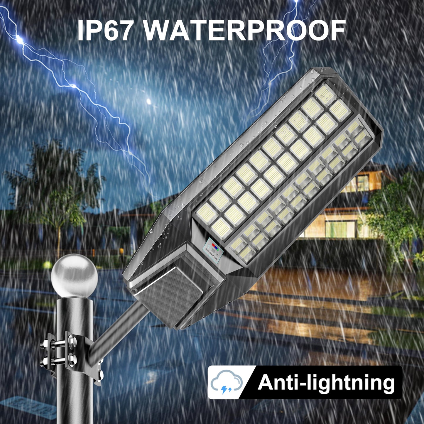 Lighteme 4000 W Solar-Straßenlaterne, 7000 K, 800000 lm, automatisches Ein-/Ausschalten, Dämmerung bis Morgengrauen, IP67, wasserdicht, Bewegungssensor 