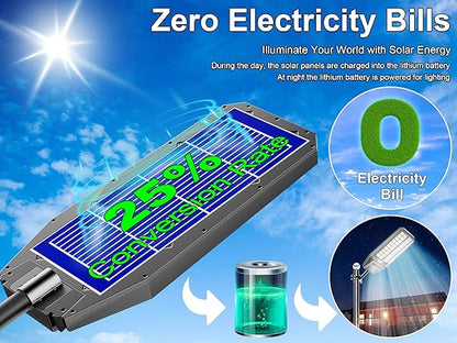 Lighteme 4000 W Solar-Straßenlaterne, 7000 K, 800000 lm, automatisches Ein-/Ausschalten, Dämmerung bis Morgengrauen, IP67, wasserdicht, Bewegungssensor 